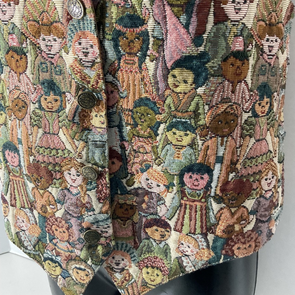 Vintage Nadia Children of the World Tapestry Vest Size Medium - Picture 4 of 8
